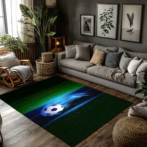 Blue Flame Soccer Ball Crystal Velvet Area Rug Non‑Slip Sports Modern Living Room Rug#SoccerBallFlameRug #SportsHomeDecor #BlueFlameSoccerRug #FootballThemedCarpet #CrystalVelvetRug