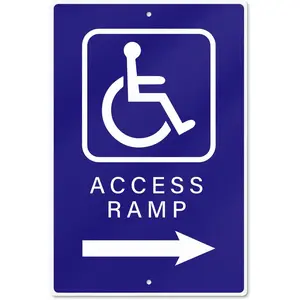 Handicap Access Ramp Sign 8 × 12 Inch Aluminum Waterproof Right Arrow Direction Signage Reflective ADA Accessibility Symbol Wheelchair Signs