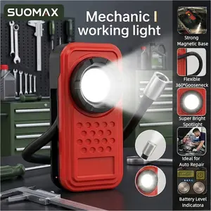 SUOMAX Mechanic Work Light，Rechargeable LED 600LM Flashlight, Under Hood Mechanic Light for Car Repair, Pocket Work Light Gooseneck Lamp,Dual Head Lamp, Magnetic Clip Aluminum Alloy Spotlight,for Repair Outdoor Camping Emergency