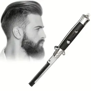 Ruggedglam Men's Travel Comb, No Manual Switch, Pocket Knife, Fashionable Hair Tool, Durable Anti-Static Bristles, Knot-Free Beauty