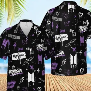 Arirang Hooligan Hawaiian Shirt For Men Women, Purple Graffiti Streetwear Button Down Shirt, Summer Beach Casual Short Sleeve Shirt