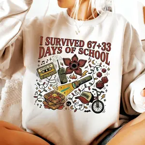 I Survived 67+33 Days of School T-Shirt Sweatshirt, The Upside Down Shirt, Stranger School, I Survived 100 Days of School T-Shirt, Teacher Student Gift, Six Seven Teacher Shirts