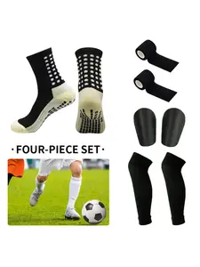 4 Piece Unisex Soccer Equipment Non Slip Football Socks Basketball Socks Comfortable Durable Fitness Socks Bandages Mini Shin Pads High Elastic Leg Covers Calf Socks Football Accessories, Grip Sports Socks