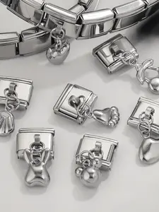 Vintage Stainless Steel Elastic Module Butterfly Ocean Animal Series Pendant Fashionable Charms DIY Italian Style Bracelet Butterfly Charms, 1 Piece