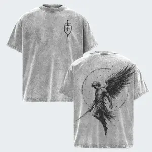 Sanctus Michael Archangelus x Flaming Sword x Shield x Scales of Justice Archangel Michael T-Shirt Acid Washed Church Outfit Gym Pump Cover ,Christian Religious , Jesus Apparel 5YU