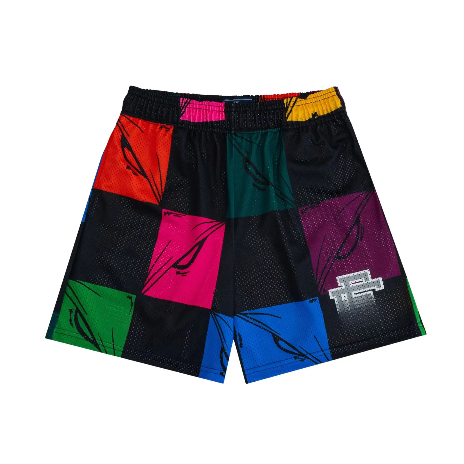 Matty Boy Colorful Squares Mesh Shorts, Streetwear Colorful Graphic Mesh Shorts