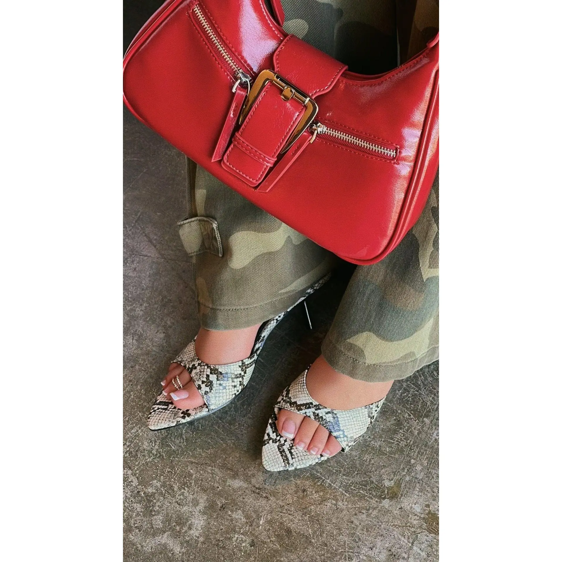 Myra Mid Heel Mules - Snake
