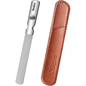 Metal Nail File with Travel Leather Case, Medium Grit for Acrylic Nails Stainless Steel Fingernail File for Men and Women, Heavy Duty for Thick Toenails, Mini Small Travel Nail Filer Portable