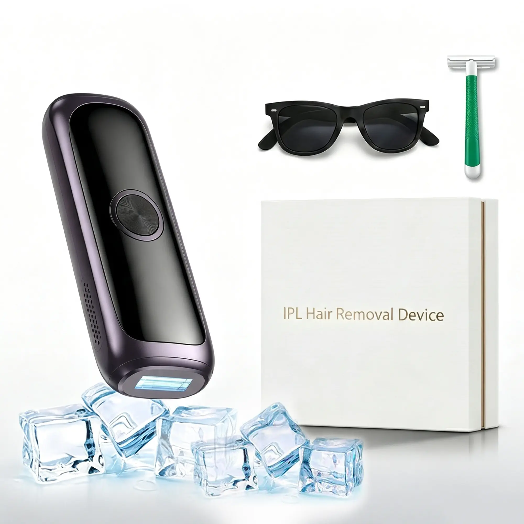 Glowre Slim Portable Ice Cooling IPL Hair Removal Device for Women & Men, 5 Energy Levels, LED Smart Display, Gel-Compatible At-Home Shave Clean Hair Remover for Face, Legs, Underarms