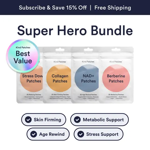 Kind Patches Super Hero Bundle: Berberine, Collagen, NAD+, Stress Down Patches, Natural Ingredients, Vegan