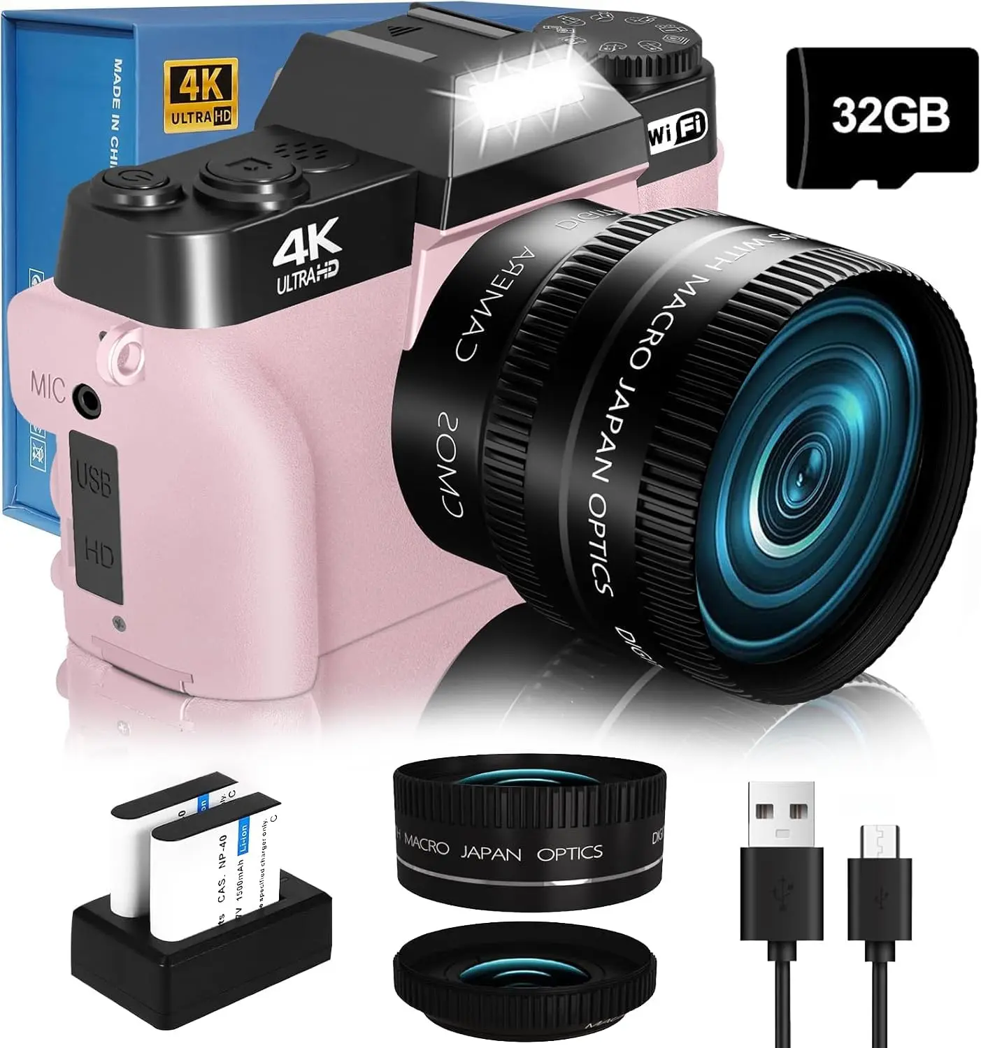 2024 Upgrade  Digital Camera for Photography Vlogging Camera for YouTube with WiFi, 180 Flip Screen, 16X Digital Zoom, 52mm Lens, 2 , 32GB  SD Card()