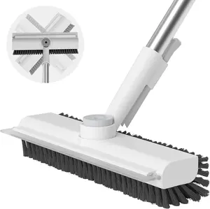 Floor Scrub Brush with Long Handle, 3 in 1 Scrape and Heavy-Duty Stiff Bristle  Brush for Cleaning Shower Bathroom, Patio, Garage, Kitchen, Wall and Deck