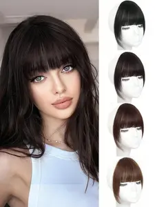 Women's Elegant Detachable Real Hair Straight Bangs Clip-In, Lightweight Forehead Extension with Temple Holder Design, Natural Look