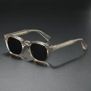 2026 NEW Retro-style Square Sunglasses Transparent Champagne-colored Acetate Frame Decorated Temples Unisex UV400 Dark Lenses for Any Occasion