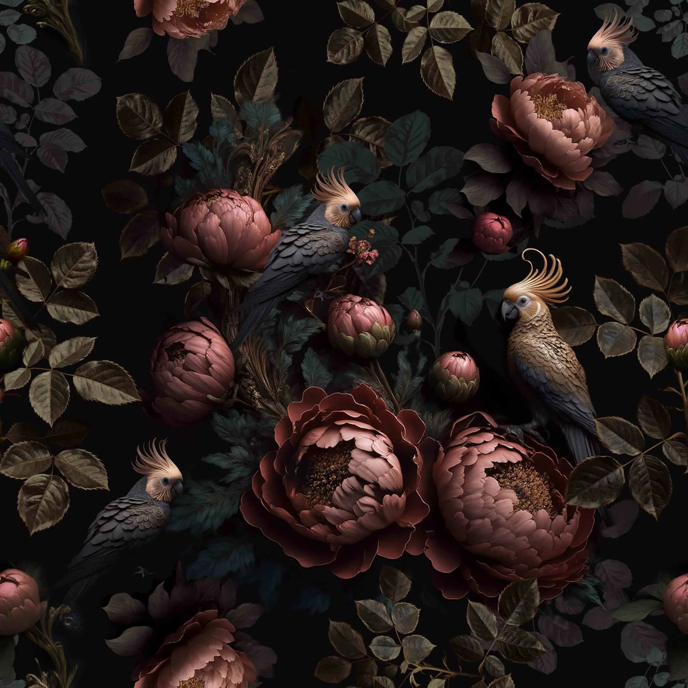 Vintage Dark Floral & Bird, Floral And Bird Patterns, Peel and Stick Self-Adhesive Decorative Wallpaper - Waterproof Removable Vinyl | 17.32x118.11inch, Easy to Remove for Living Room, Bedroom | Home Decor Wall Covering