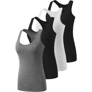 Racerback Workout Tank Tops for Women Basic Athletic Tanks Yoga Shirt Sleeveless Exercise Tops 4 Pack Womenswear Casual Undershirt Black Grey Black Grey Minimalist compression shirt women