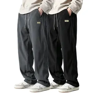 2-pack — Men’s loose wide corduroy pants with elastic waistband, stretchy fabric, casual street style long trousers