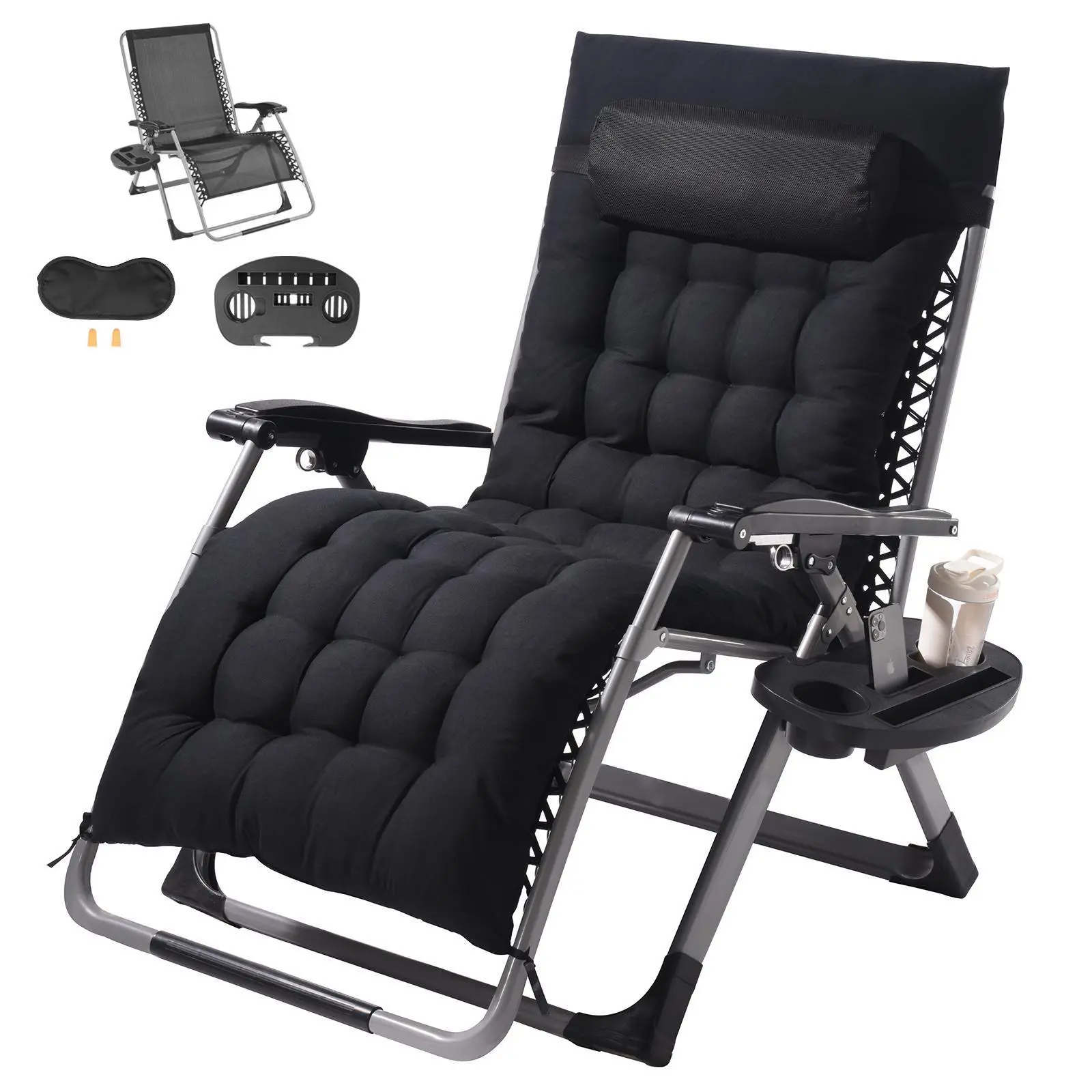 【Summerfinds】VEVOR Zero Gravity Chair,  33 inch Zero Gravity Recliner Lounge Chair for Indoor and Outdoor, Adjustable Anti Gravity Chair with Cushion, Headrest, Footrest, and Cupholder, 500 lbs, Black