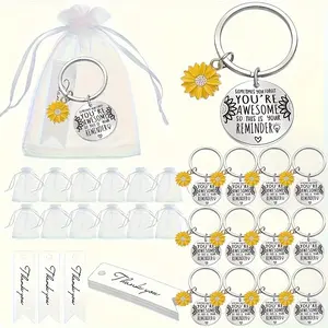 Stainless Steel Floral Pattern Keychain Set, 36-Piece Inspirational 'you're Awesome' Design, Perfect Gift for Birthdays, Graduations, Christmas