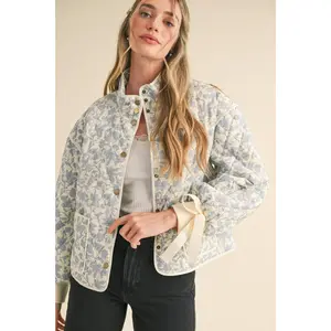 Floral Quilted Jacket with Ribbon Sleeve