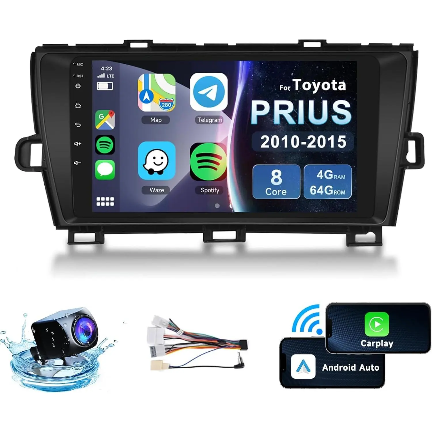 RIMOODY 9 Inch IPS Touchscreen Car Radio for Toyota Prius 2010-2015, 8 Core 4G+64G Car Stereo with Wireless Carplay, Wired Carplay, Android Auto, WiFi, GPS, Bluetooth, FM/RDS, 32EQ DSP, Rear Camera Car Video Player Wifi Car Dvr
