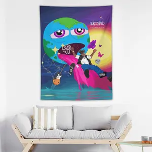 Juice The Pre-Party Tapestry, Psychedelic Earth Wall Hanging, 999 Club Aesthetic Decor, Hip Hop Music Room Art, Emo Rap Fan Gift, Colorful Trippy Bedroom Tapestry, Large Fabric Wall Poster, Legends Never Die Merch