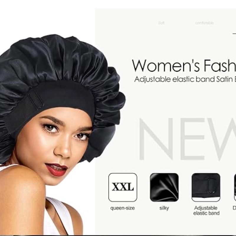 Adjustable Double Layer  Bonnet for Black Women Sleeping -  Sleep Cap for Curly Hair, Lightweight and Skin-Friendly Accessory black woman   satin silk black woman Bean Paste &Pink Haircare Heatless Elastic