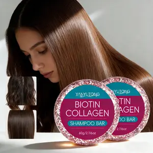 60g Biotin & Collagen Hydrating Shampoo Bar Glycerin formula for color/heat-damaged hair. Cleanses, hydrates, strengthens, rich lathers easily, leaves hair soft, voluminous, shiny, scalp-friendly.
