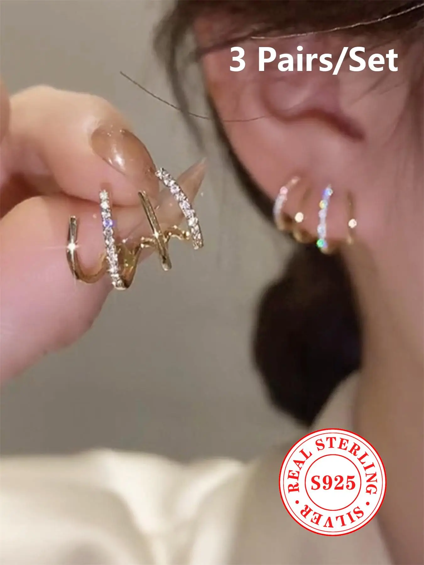 925 Sterling Silver Fashionable Rhinestone Decorated Earrings, Fashion Jewelry for Party, Daily Clothing Decor, Wedding Engagement Anniversary Party J