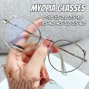 Luxury Oversized Myopia Glasses Anti-Blue Light Eyewear Women Cute Cat Ear Metal Frame Prescription Eyewear Diopter -1.0 To -6.0