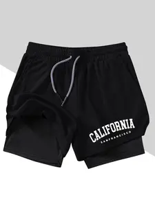 Men's Belief Conquers Fear Printed Gym Shorts, Lightweight Workout Shorts, Stretch Knitted Fabric, Perfect for Running Training Yoga Outdoor Activities, Sporty Casual Style