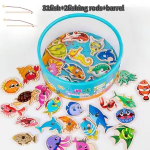 Montessori Wooden Fishing Toys for Kids, Toddler Pretend Play, Magnetic Marine Life Cognition Game, Parent-Child Interactive Educational Toy