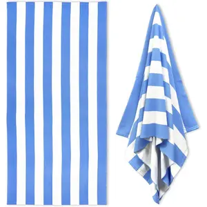 Oversized Beach Towel - 30x 70 Inch Microfiber Pool Towel, Blue Striped Quick Dry Cabana Swim Towel