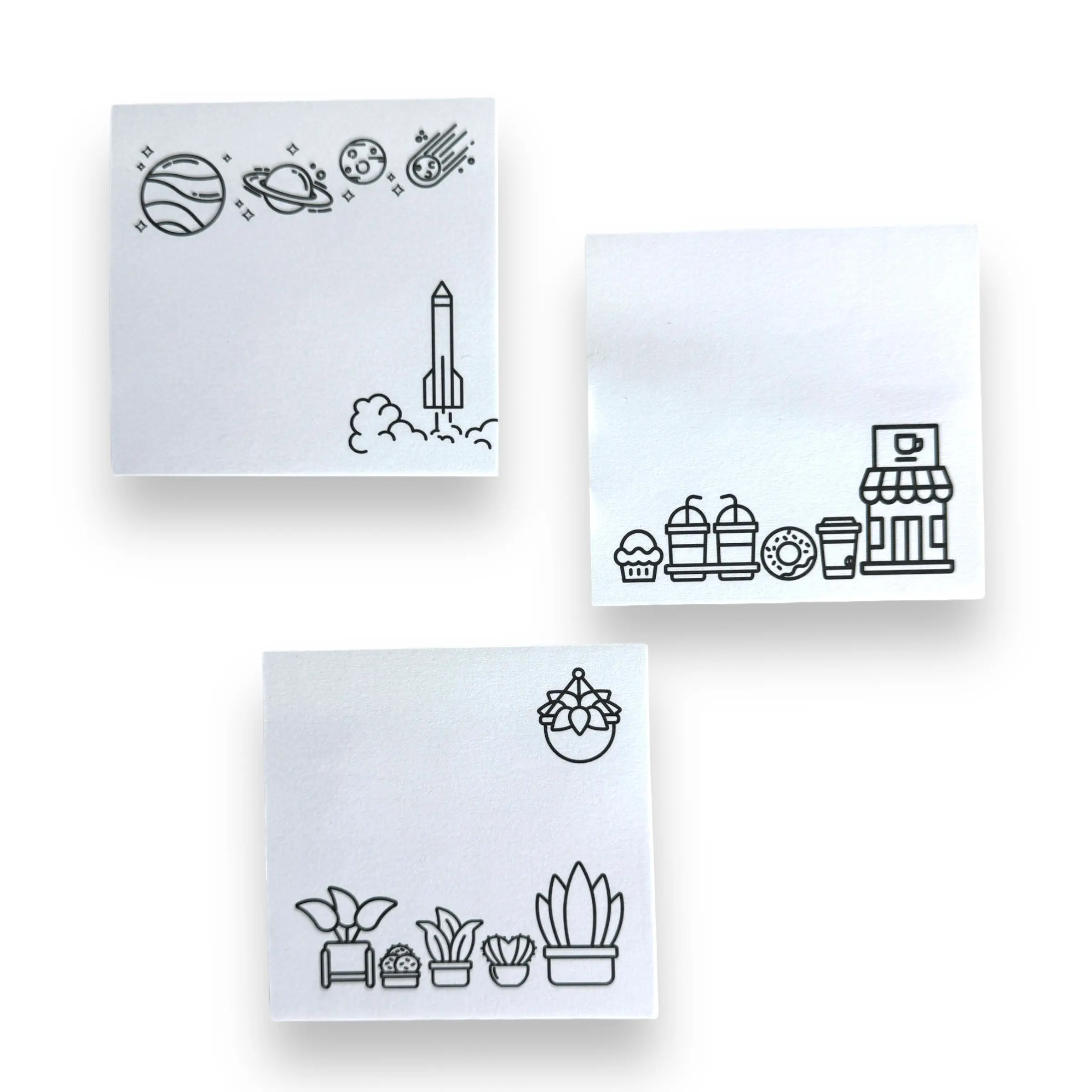 Color Your Own Post-it Bundle, Color Your Own sticky notes, A Brighter Year, outer space, plants, coffee, cute sticky notes, Coloring Post-it notes