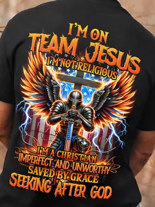 Plus Size Men's Cotton Street Style Christian Faith T-shirt - Y2K, God's Choice, Jesus Print, Suitable for Church, Casual Wear and Christian Gifts - Machine Washable Crew Neck Short Sleeve, Faith-based Fashion, Hip Hop Street Style, Men's Gift Idea