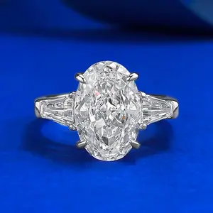 S925 silver oval ice flower cut Ring 8*12mm 8A cubic zirconia ring fashion jewelry accessory woman girl promise ring-356