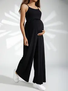Black Maternity Overalls, Summer Casual Stretchy Versatile Athletic Maternity Jumpsuit