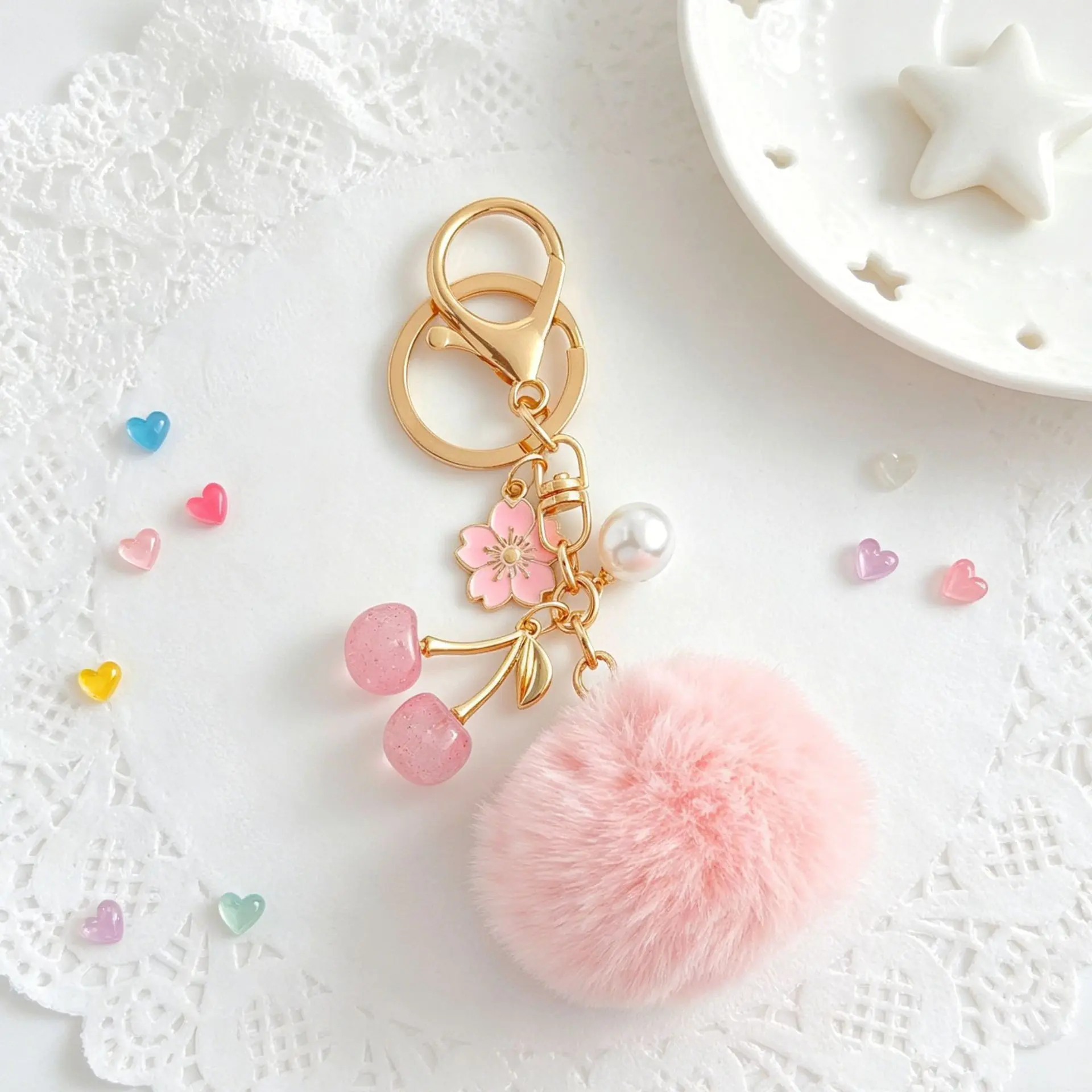 Cute Plush Ball Decoration with Elegant Dancing Girl Pendant, Fashion Fluffy Keychain Accessory, Aesthetic Keychain, Ideal Gift for Backpacks and Cars, Bag Charms
