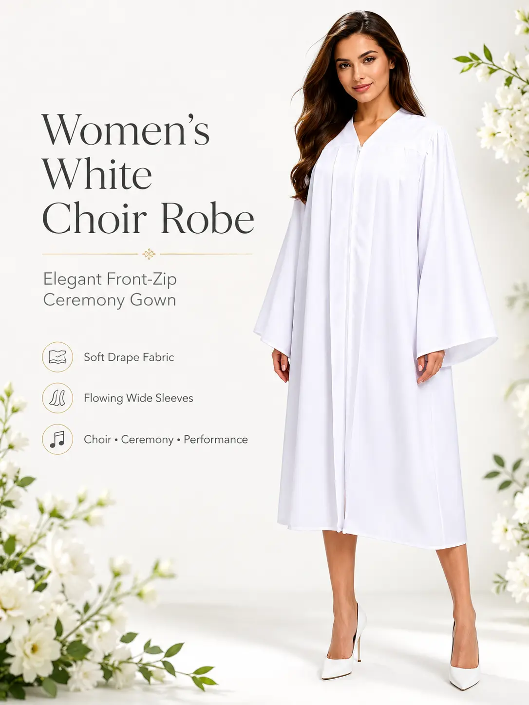 Unisex Adult Matte Choir Robe, Pastor Clergy Church Gown, Baptism Ceremony Robe, High School College Graduation Gown, Worship Performance Costume