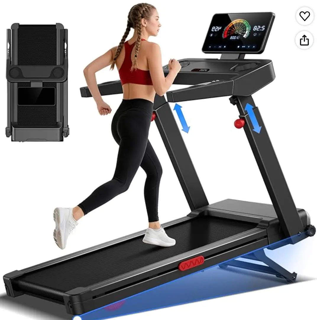 UMAY Smart Auto-Incline Electric Treadmill with 20% Slope, 400 LBS Heavy Duty Capacity, 3.5HP Silent Motor, Triple Shock Absorption – Folding Home Gym Running Machine