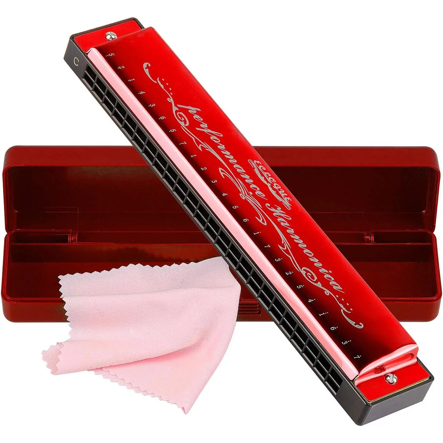 Harmonica Mouthorgan Harp Armonica 24 Hole Polyphony Diatonic Mouth Organ Key of C with Case for Blues Folk Jazz Pop Music Instrument