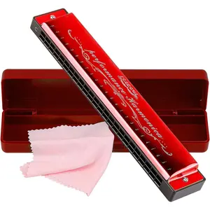 Harmonica Mouthorgan Harp Armonica 24 Hole Polyphony Diatonic Mouth Organ Key of C with Case for Blues Folk Jazz Pop Music Instrument