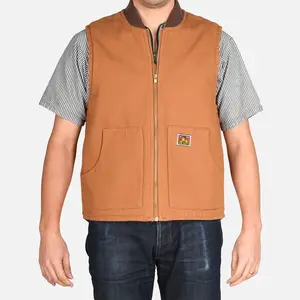 Ben Davis Canvas Lined Vest Classic Menswear Acrylic 12 oz Cotton Shell 70% Polyester 30% Acrylic Lining Ribbed Collar Heavy-Duty Zipper Pockets Tops Shortsleeve Outdoor