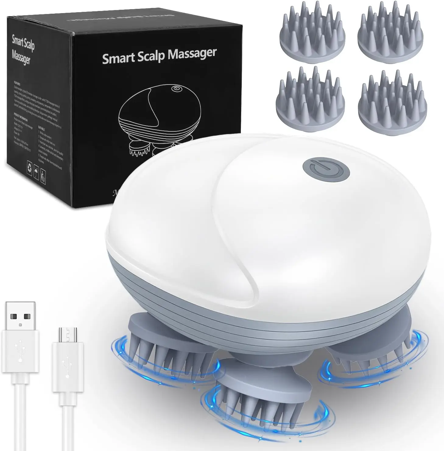 Cordless Electric Head and Scalp Massager Silicone with 4 Removable Massage Heads for Back and Head Massage Ideal for Mother's Day