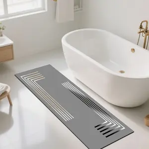 1 Luxury Non-Slip Diatomaceous Earth Doormat - Soft, absorbent, and featuring an elegant gray and gold striped design. Perfect for home decor in kitchens, bathrooms, entryways, and more; suitable for all seasons.
