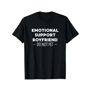 1pc "Emotional Support Boyfriend Do Not Pet" Humorous Black T-Shirt - 100% Cotton, Short Sleeve, Round Neck, Unique Gift for Men & Women, Easy Care, Versatile Casual Wear, Sizes S-XXXL time  tee  shirt  backwards  double print    Vintage Metalcore Graphic