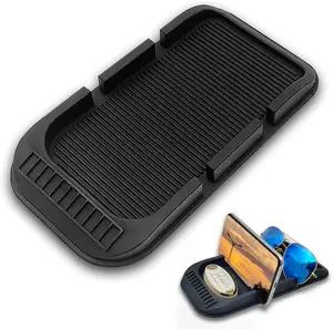 Car Dashboard Cell Phone Holder, AntiSlip Pad DoubleGroove with Number Plate Auto Silicon Tray, Silicone Car Pad Mat for Various Dashboards,Phone GPS Keychains Sunglasses Mat