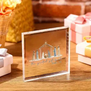 2D Acrylic Nativity Scene Centerpiece, Jesus Birth with Angels & Shepherds, Soft Pastel Colors, Christmas Table Decor, Religious Decor, Battery-Free Gift