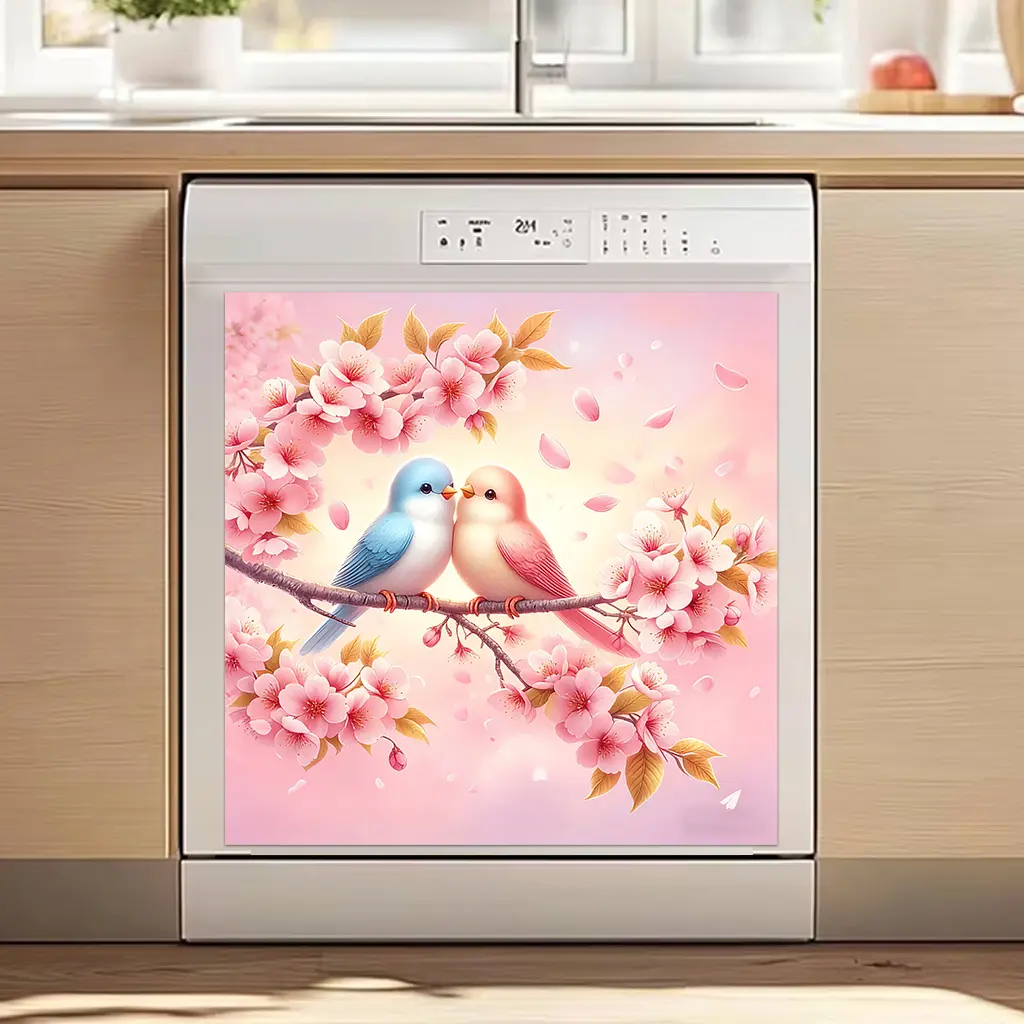 1pc Pink Spring Floral Love Bird Decorative Sticker Oven Decorative Sticker Valentine's Day Decorations Festive Decorations Party Decorations Kitchen Decorations Room Decorations Home Decorations Waterproof Removable PVC Material Sticker