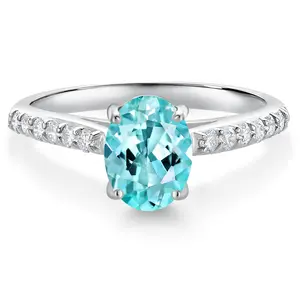 10K White Gold Blue Apatite and White Lab Grown Diamond Engagement Ring For Women (1.38 Cttw, Oval 8X6MM, Gemstone Birthstone)